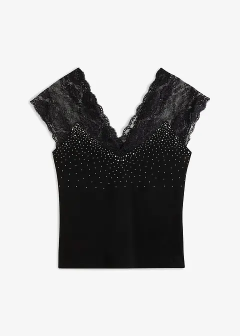 Shirt mit Strass in schwarz von vorne - BODYFLIRT boutique