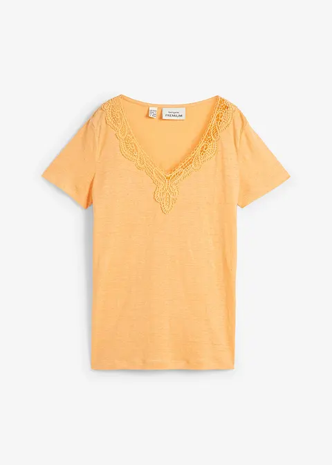 Shirt aus reinem Leinen mit Spitze in orange von vorne - bonprix PREMIUM