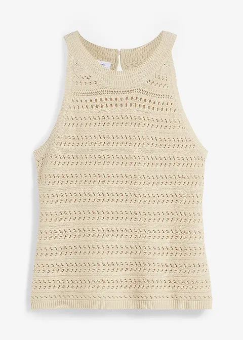 Ajour-Stricktop mit Leinenanteil in beige von vorne - bonprix