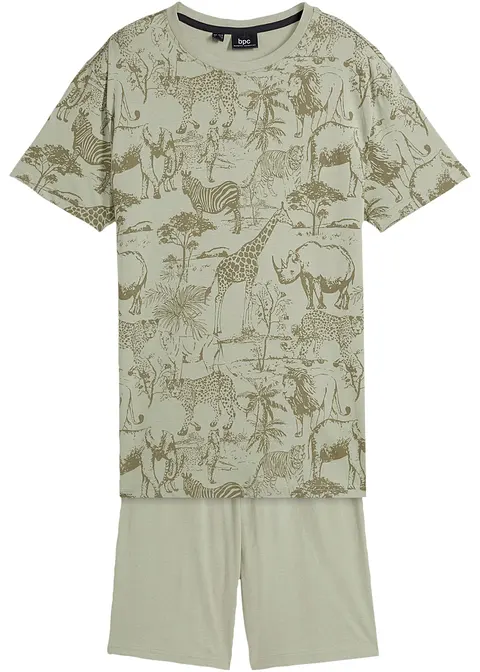 T-Shirt und Bermuda aus Bio Baumwolle (2-tlg.Set) in grün von vorne - bonprix
