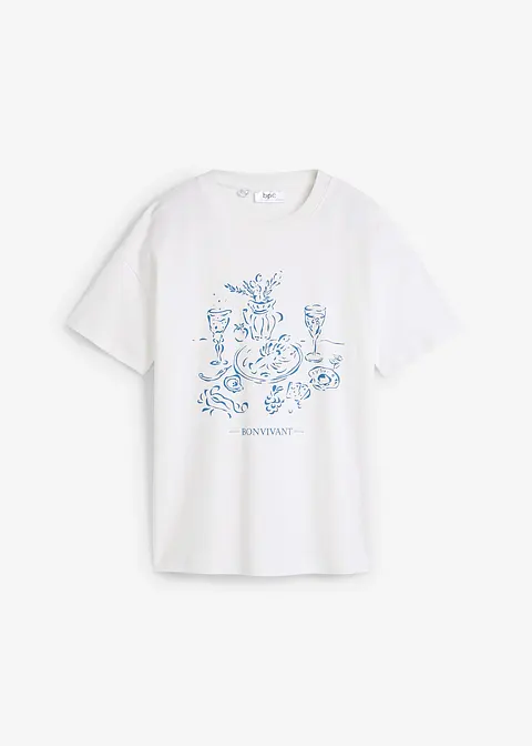 T-Shirt mit Druck aus Bio-Baumwolle in weiß von vorne - bonprix