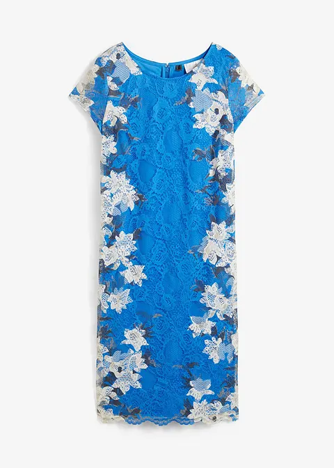 Spitzenkleid mit Blumen-Druck in blau von vorne - bpc selection