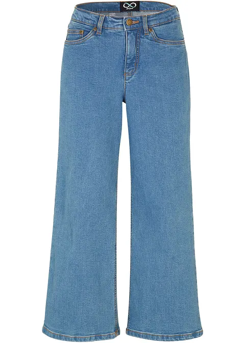 Wide Leg Jeans Mid Waist, cropped in blau von vorne - bonprix