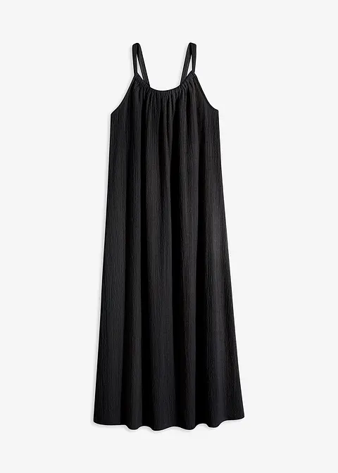 Trägerkleid aus leichtem Crepe in schwarz von vorne - bonprix