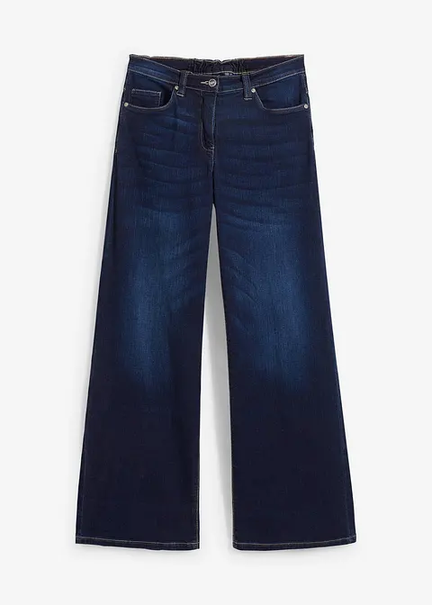 Wide-Leg-Jeans Mid Waist, Stretch in blau von vorne - bonprix