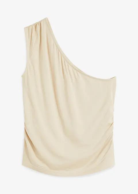 One-Shoulder-Top aus fließender Viskose in beige von vorne - bonprix