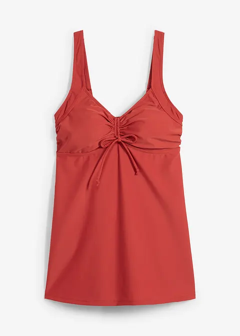 Long Tankini Oberteil mit Prothesentasche aus recyceltem Polyamid in rot von vorne - bonprix