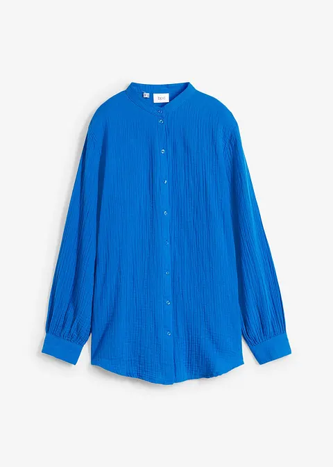 Musselin-Longbluse aus Baumwolle in blau von vorne - bonprix