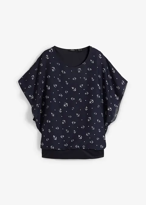 Georgette-Shirt, kurzarm in blau von vorne - bonprix