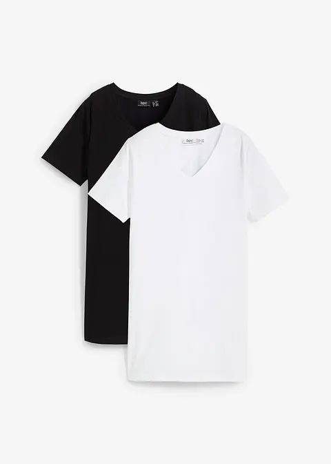 Longshirt mit V-Ausschnitt, 2er Pack in schwarz von vorne - bonprix