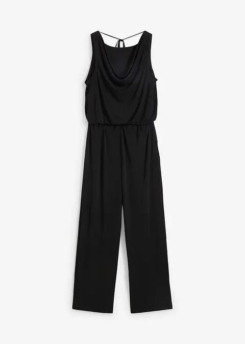 Jersey-Jumpsuit in schwarz von vorne - bonprix