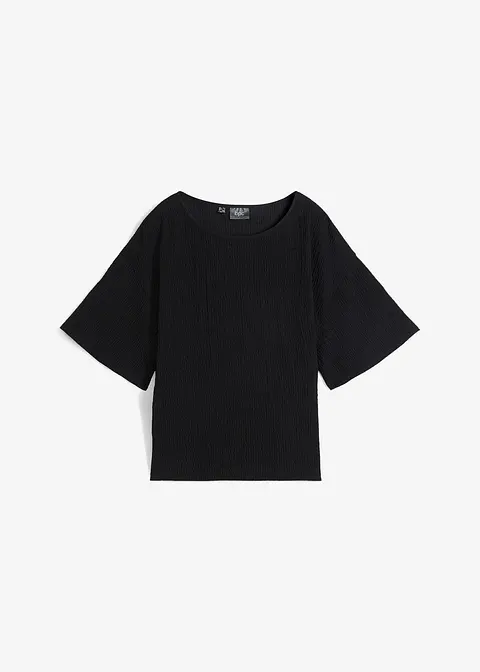 Oversize Shirt aus Crepe, Flügelärmel in schwarz von vorne - bonprix