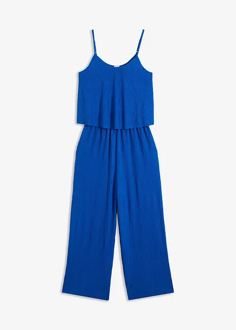 Jerseyplisee-Jumpsuit in blau von vorne - bonprix