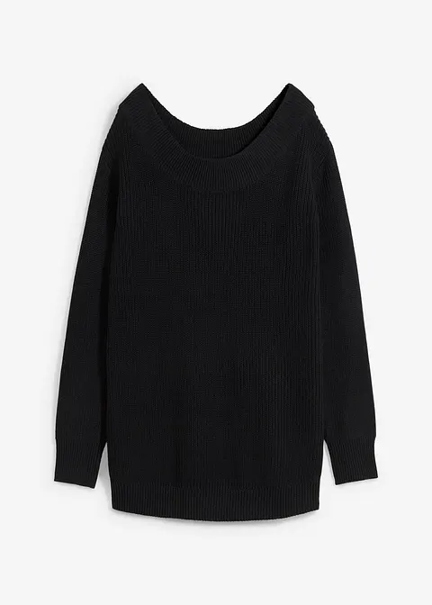 U-Boot Ripp-Strickpullover in schwarz von vorne - bonprix