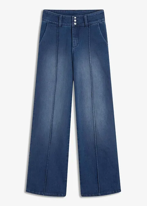 Wide-Leg-Jeans Mid Waist in blau von vorne - bonprix