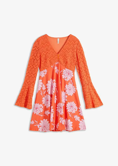 Jerseykleid mit Spitze in orange von vorne - bonprix