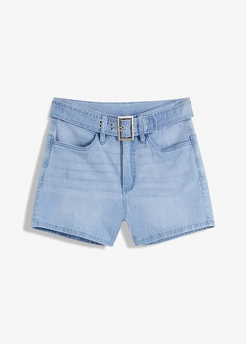 Jeans-Shorts mit Gürtel (2-tlg. Set) in blau von vorne - bonprix