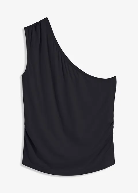 One-Shoulder-Top aus fließender Viskose in schwarz von vorne - bonprix