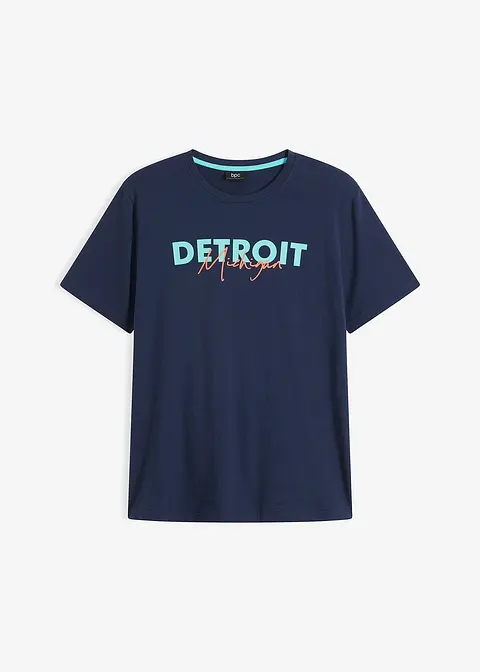 T-Shirt aus reiner Bio-Baumwolle in blau von vorne - bonprix