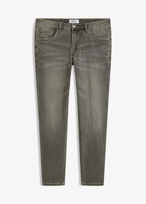 Regular Fit Stretch-Jeans, Tapered in grau von vorne - bonprix