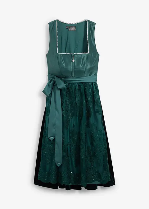 Dirndl mit bestickter Schürze (2-tlg. Set) in grün von vorne - bonprix