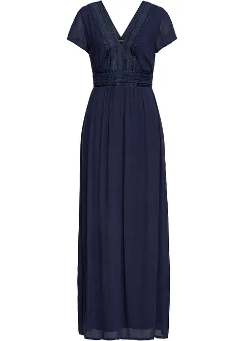 Sommer-Maxikleid mit Spitze, Kurzgröße in blau von vorne - bonprix