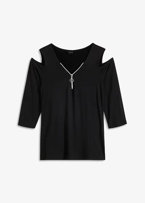 Cold-Shoulder-Shirt aus fließender Viskose in schwarz von vorne - bonprix