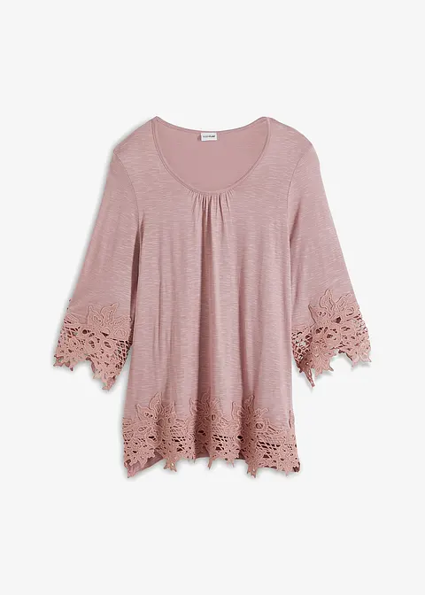 Shirt mit Spitze in rosa von vorne - bonprix