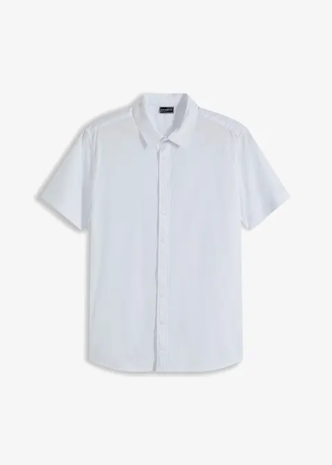 Stretch-Kurzarmhemd, Slim Fit in weiß von vorne - bonprix
