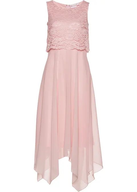 Premium Chiffonkleid mit Spitze in rosa von vorne - bonprix