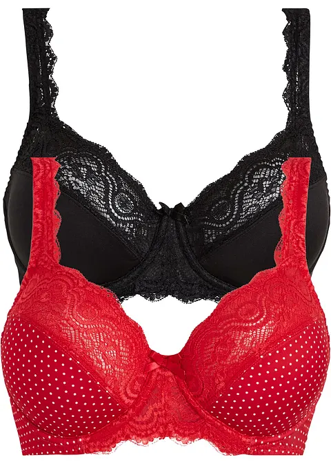Bügel-BH mit zarter Spitze (2er Pack) in rot von vorne - bonprix