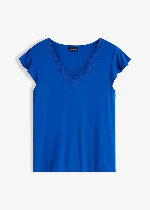 Shirt mit Spitze aus Viskose-Mix in blau von vorne - bonprix