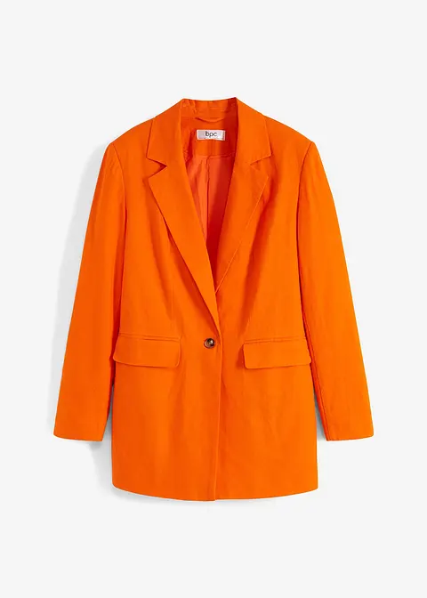 Weiter, kastiger Leinenblazer mit Knopfdetail am Ärmel in orange von vorne - bonprix