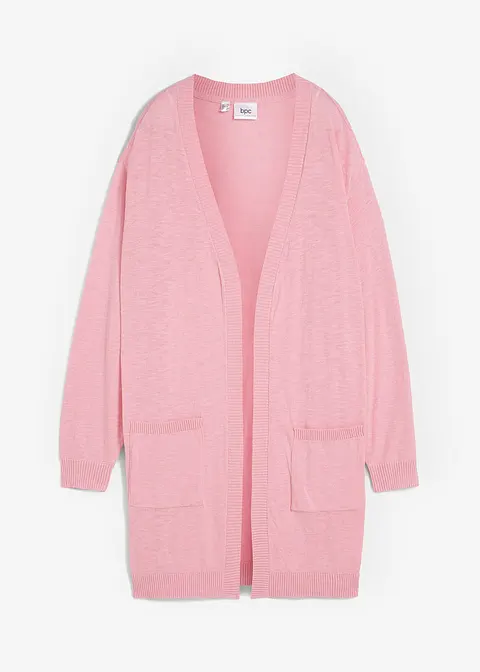 Baumwoll-Feinstrickjacke in rosa von vorne - bonprix