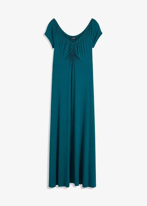 Maxikleid mit Raffung in petrol von vorne - bonprix