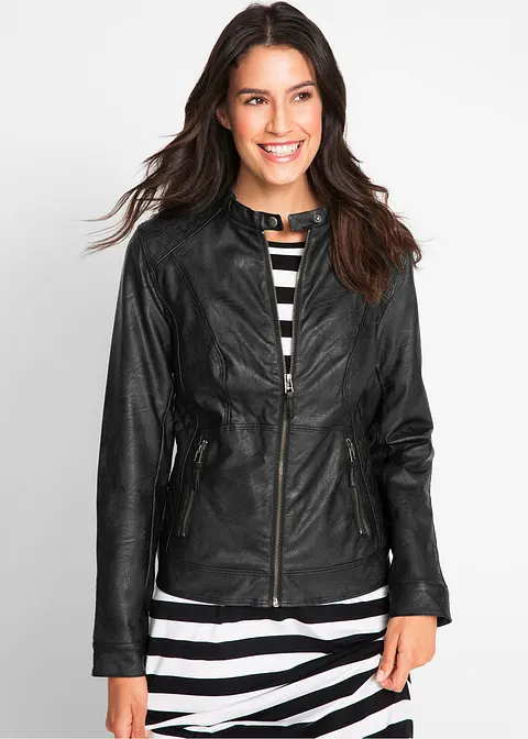 Lederimitat Biker-Jacke in schwarz von vorne (im Anschnitt) - bonprix