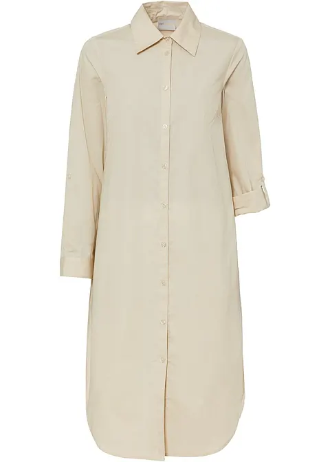 Hemdblusenkleid aus Baumwoll- Popeline in beige von vorne - bonprix