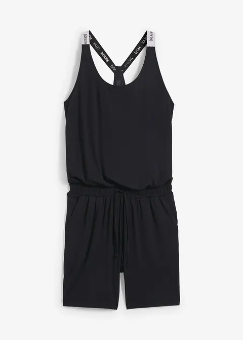 Schnelltrocknender Jersey-Jumpsuit in schwarz von vorne - bonprix