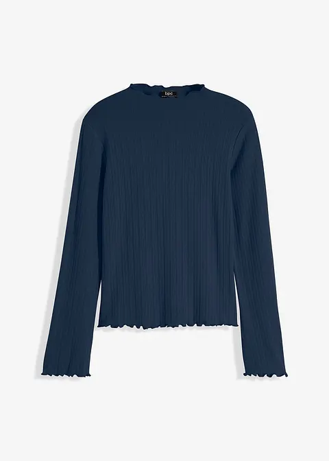 Geripptes Langarmshirt in blau von vorne - bonprix