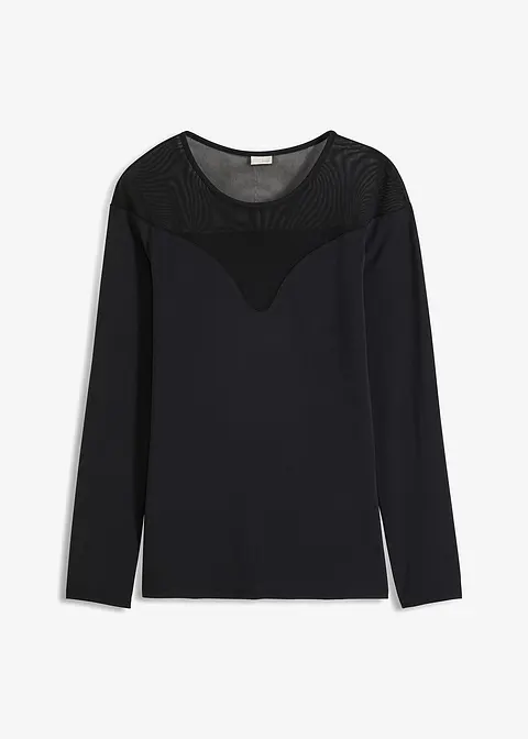 Langarmshirt mit Mesh in schwarz von vorne - bonprix