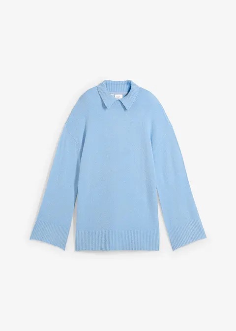 Oversize Pullover mit Turtleneck und Seitenschlitzen in blau von vorne - bonprix