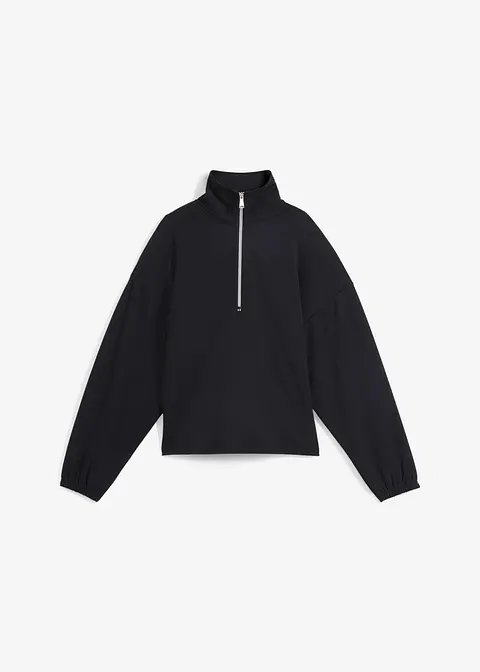 Troyer-Sweatshirt im Boxy-Fit mit Modal, langarm in schwarz von vorne - bonprix