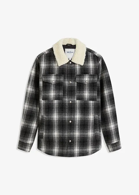 Hemdjacke mit Teddykragen in schwarz von vorne - bonprix