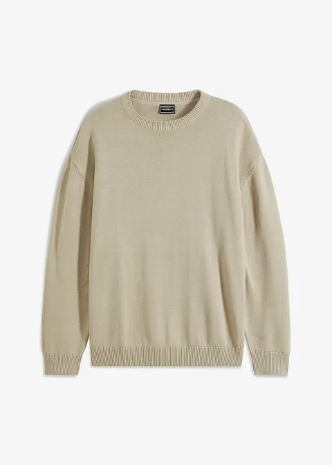 Rundhalspullover aus weichem Baumwollmix, Loose Fit in grau von vorne - bonprix