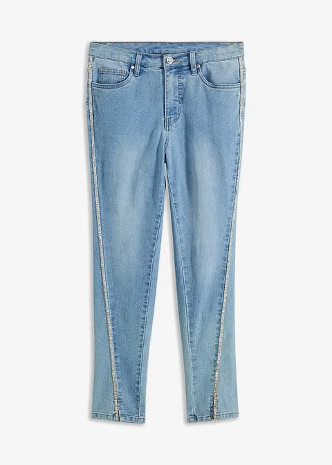 Skinny-Jeans mit Strass-Applikation in blau von vorne - bonprix