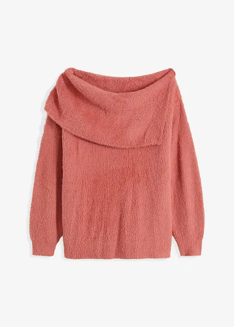 Asymmetrischer Off-Shoulder Pullover in rosa von vorne - bonprix