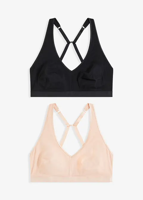 Bralette ohne Bügel (2er Pack) in schwarz von vorne - bonprix