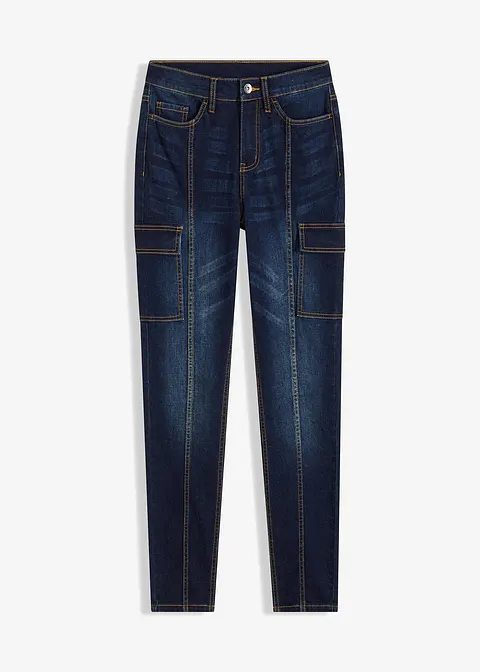 Skinny-Cargo-Jeans in blau von vorne - bonprix