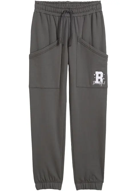 Sweat Cargohose aus Bio Baumwolle in grau von vorne - bonprix