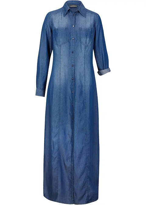 Hemdblusenkleid aus TENCEL™ Lyocell in blau von vorne - bonprix